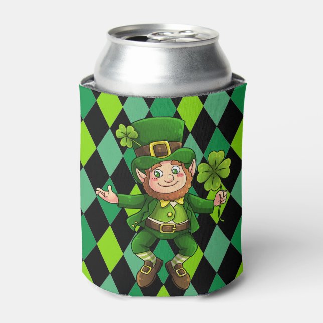 Enfriador De Latas St. Patrick's Day Leprechaun Green Clover (Lata Anverso)