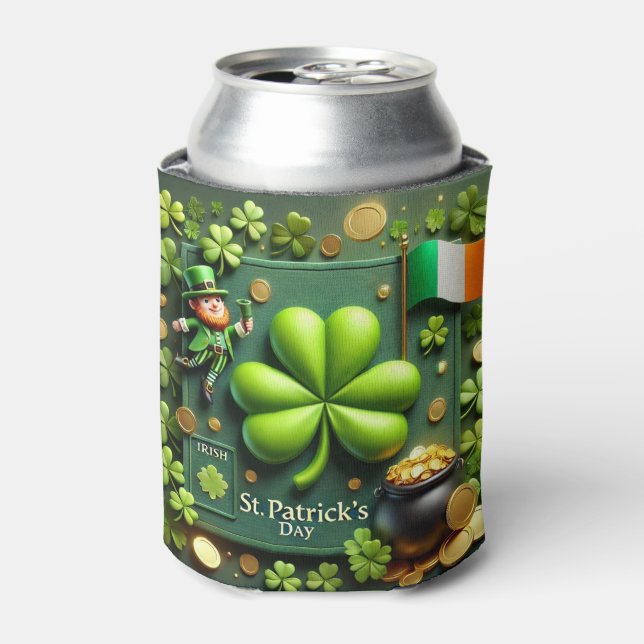 Enfriador De Latas St. Patrick's Day Shamrock and Leprechaun (Lata Anverso)
