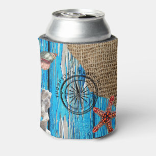 Enfriador De Latas Starfish Rústico Nautical Blue Wood