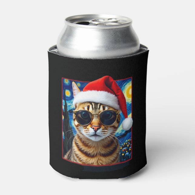 Enfriador De Latas Starry Night Orange Tabby Cat Christmas (Lata Anverso)
