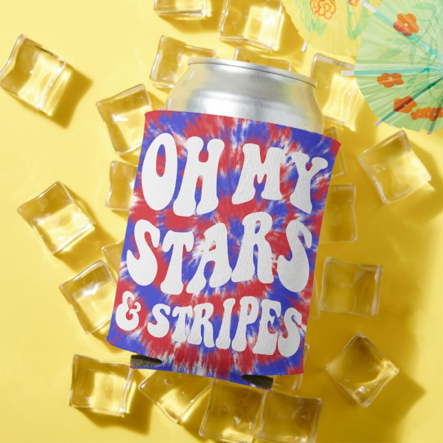 Enfriador De Latas Stars and Stripes Retro Fiesta del 4 de julio (Verano in situ)