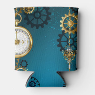 Enfriador De Latas Steampunk turquoise Background with Gears
