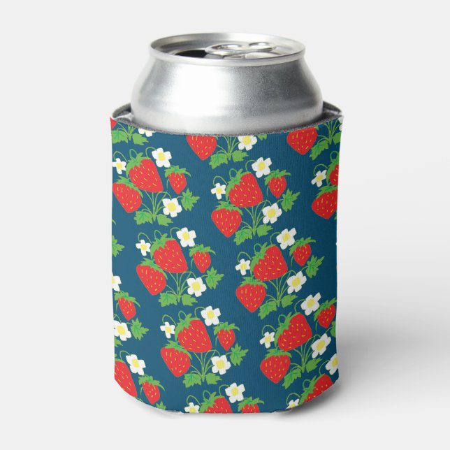 Enfriador De Latas Strawberry and Flower Blue Pattern (Lata Anverso)