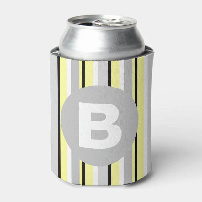 Enfriador De Latas Stylish Yellow and Grey Striped Monogram (Lata Anverso)