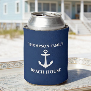 Enfriador De Latas Su nombre Beach House Anchor Blue