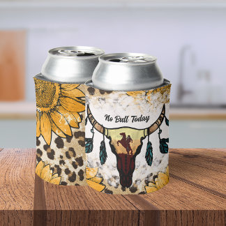 Enfriador De Latas Sublimación de Boho Buffalo Skull Sunflower Leopar