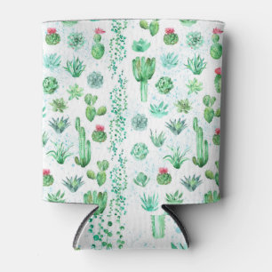 Enfriador De Latas Suculento Jardín: Acuarela De Fondo Impresionante.