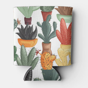 Enfriador De Latas Suculentos, cactús: lindo patrón floral.