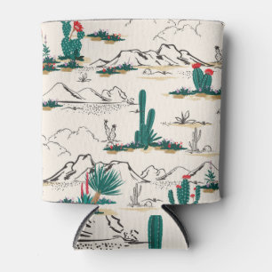 Enfriador De Latas Suculentos de Cactus: Floral de Desierto Vintage.