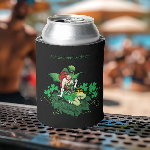 Enfriador De Latas Suerte Verde Irlandés Hada Pelo Rojo Trébol