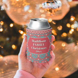Enfriador De Latas Suéter feo de Navidad con copos de nieve retro