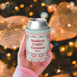 Enfriador De Latas Suéter feo de Navidad Retro Copos de nieve Blanco