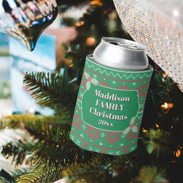 Enfriador De Latas Suéter feo de Navidad retro en verde