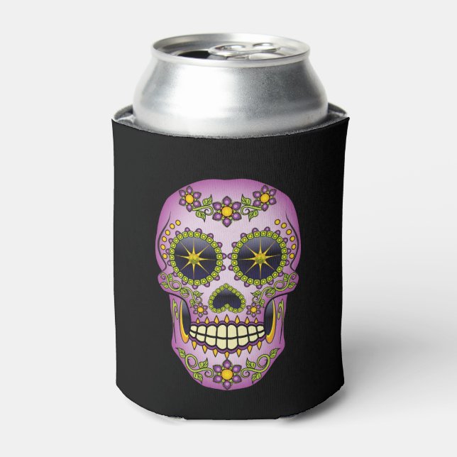 Enfriador De Latas Sugar Skull Purple Floral (Lata Anverso)