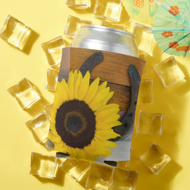 Enfriador De Latas Sunflower and Horseshoe Western Wedding Favor (Verano in situ)