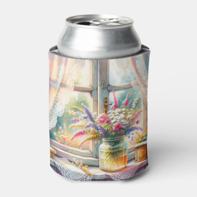 Enfriador De Latas Sunlit Cottage Window Wildflowers (Lata Anverso)