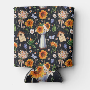 Enfriador De Latas Sunny Rustic Watercolor Sunflowers Pattern