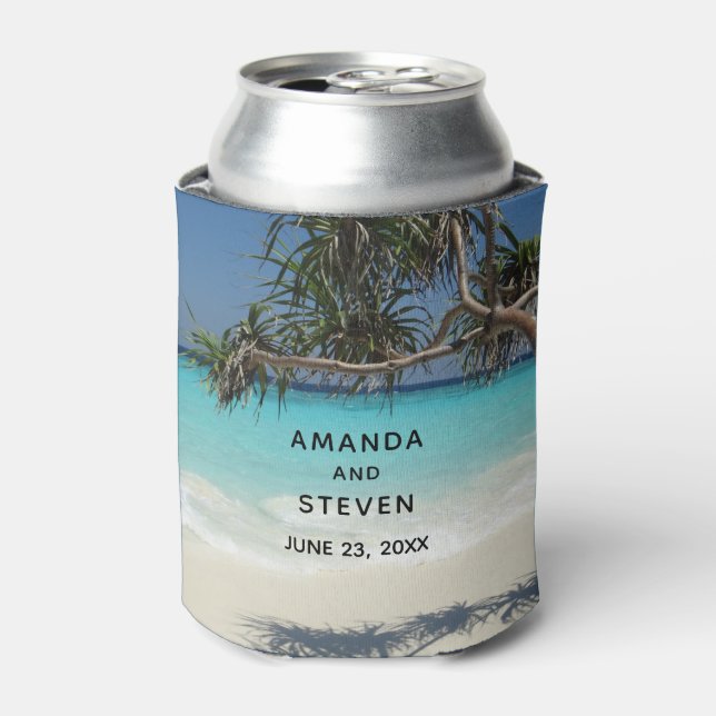 Enfriador De Latas Sunny Tropical Beach Ocean Paradise Boda (Lata Anverso)