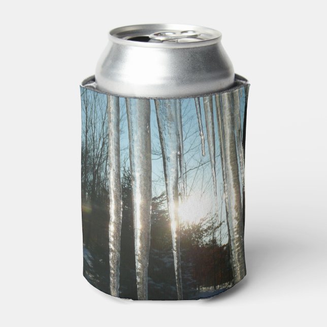 Enfriador De Latas Sunrise Through Icicles Winter Nature Photography (Lata Anverso)