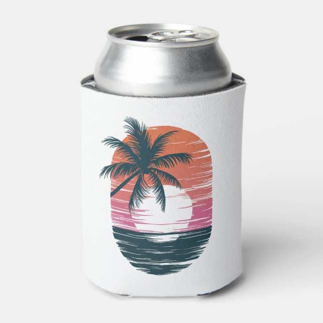 Enfriador De Latas Sunset Beach Palm Tree Funny vacaciones de verano (Lata Anverso)