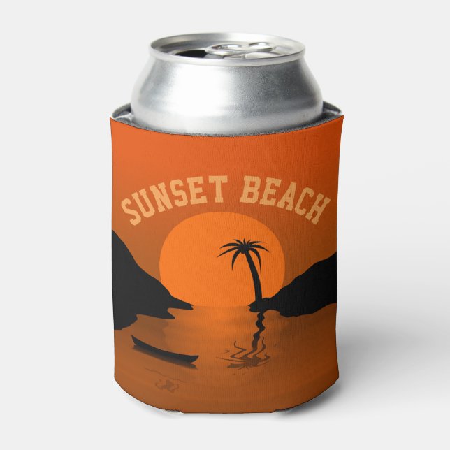 Enfriador De Latas Sunset Beach Tropical Naranja Art (Lata Anverso)