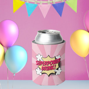 Enfriador De Latas Superheroína Comic Style Chica Birday Pink