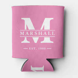 Enfriador De Latas Superposición de monograma y nombre rosa