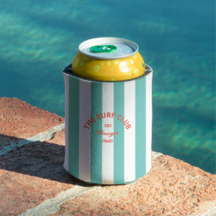 Enfriador De Latas Surf Club Red Escudo Turquesa Cabana Stripe
