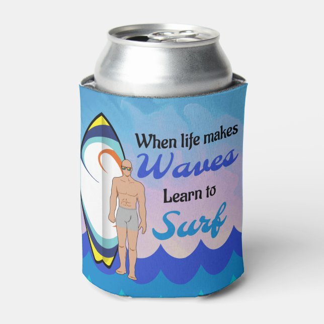 Enfriador De Latas Surfboard Ocean Waves Blue Motivation Cita (Lata Anverso)