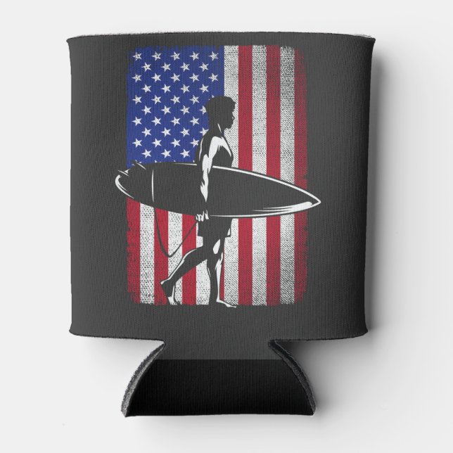 Enfriador De Latas Surfista 4 de julio Bandera Americana para M (Anverso)