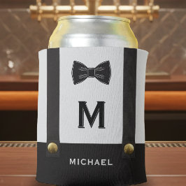 Enfriador De Latas Suspenders & Bowtie Name Monogram Wedding