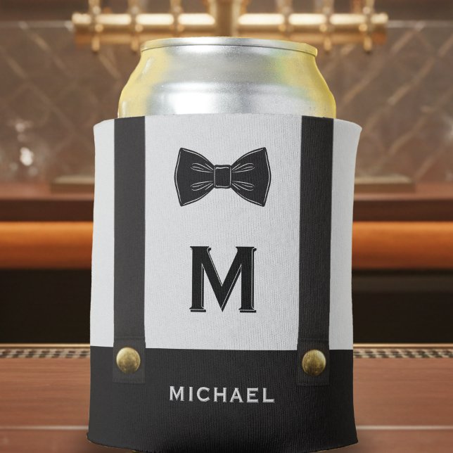 Enfriador De Latas Suspenders & Bowtie Name Monogram Wedding (Subido por el creador)
