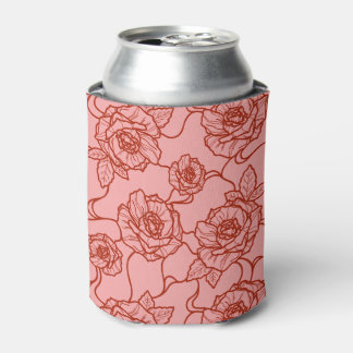 Enfriador De Latas Susurros de Rosa, Patrón Floral de Arte de Línea E