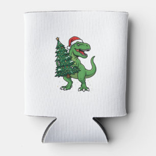 Enfriador De Latas T-Rex de Navidad llevando árbol de Navidad