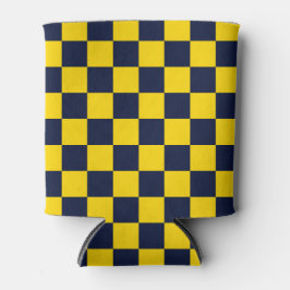 Enfriador De Latas Tablero de ajedrez azul marino y amarillo dorado
