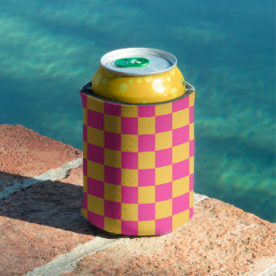 Enfriador De Latas Tablero de ajedrez rosa y amarillo