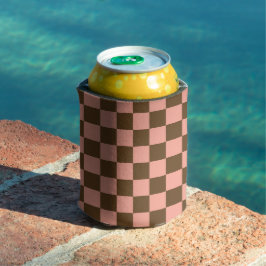 Enfriador De Latas Tablero de cheques de color marrón oscuro y rosa c