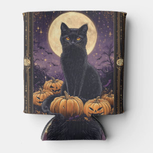 Enfriador De Latas Tarjeta tarot con temática de Halloween con gato n