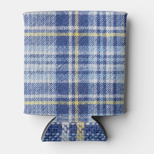 Enfriador De Latas Tartán amarillo azul: Plata de moda (Anverso)