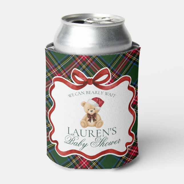 Enfriador De Latas Tartan Plaid Christmas Bear Baby Shower Favor (Lata Anverso)