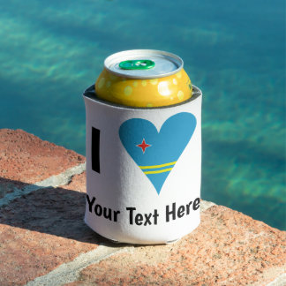 Enfriador De Latas Te Amo (Bandera de Corazón de Aruba) Personalizado