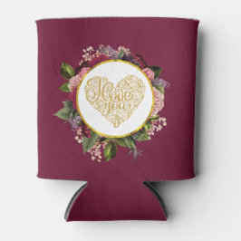 Enfriador De Latas Te amo el corazón dorado con marco floral