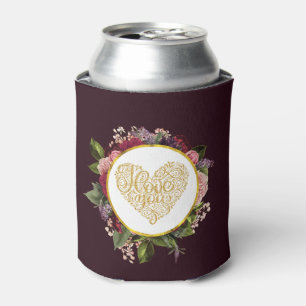 Enfriador De Latas Te amo el corazón dorado con marco floral