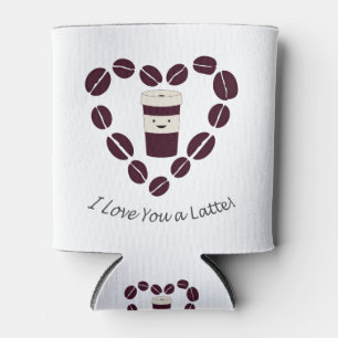 Enfriador De Latas Te amo una Copa de café de latte y un corazón de c