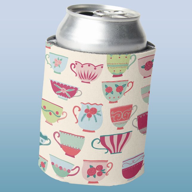 Enfriador De Latas Té Cups moderna de cosecha (Modern retro china teacup pattern can cooler)