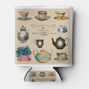 Enfriador De Latas Teacups Vintage Retro Teapot Advertisement Floral.