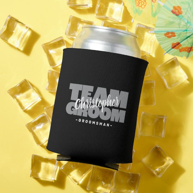 Enfriador De Latas Team Groom Groomsmans Nombre Boda Guay Negro (Verano in situ)