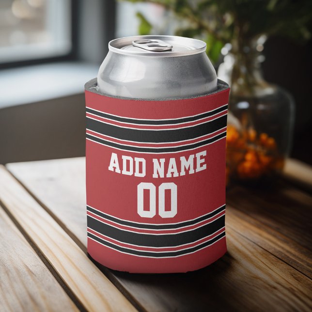 Enfriador De Latas Team Jersey con nombre y número personalizados (Personalized Can Cooler - add a name and custom text to this sports jersey design)