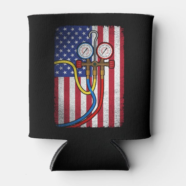 Enfriador De Latas Técnico Patriótico de HVAC Bandera Americana HVAC  (Anverso)