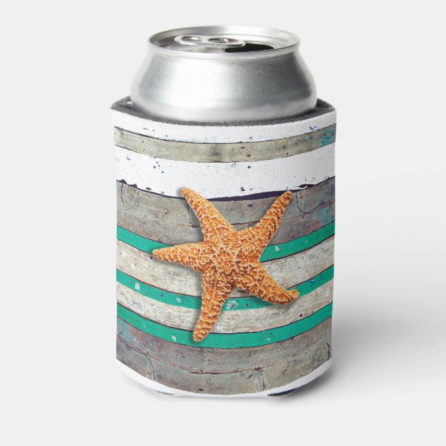 Enfriador De Latas Tema de la playa Starfish Boda Rustic (Reverso de la lata)